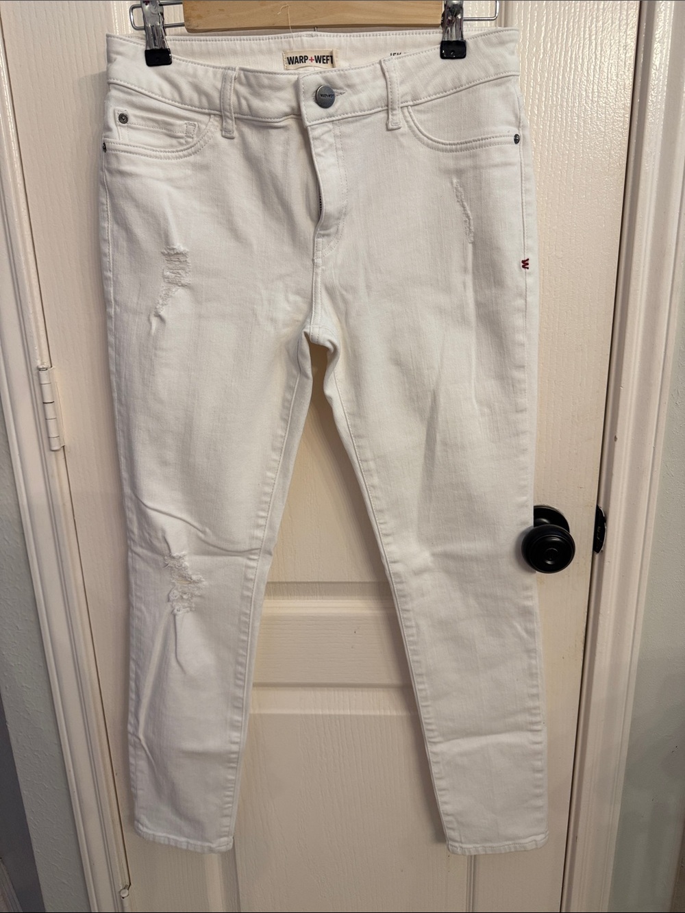 Warp + Weft Women's Skinny White Ripped Stretch Jeans